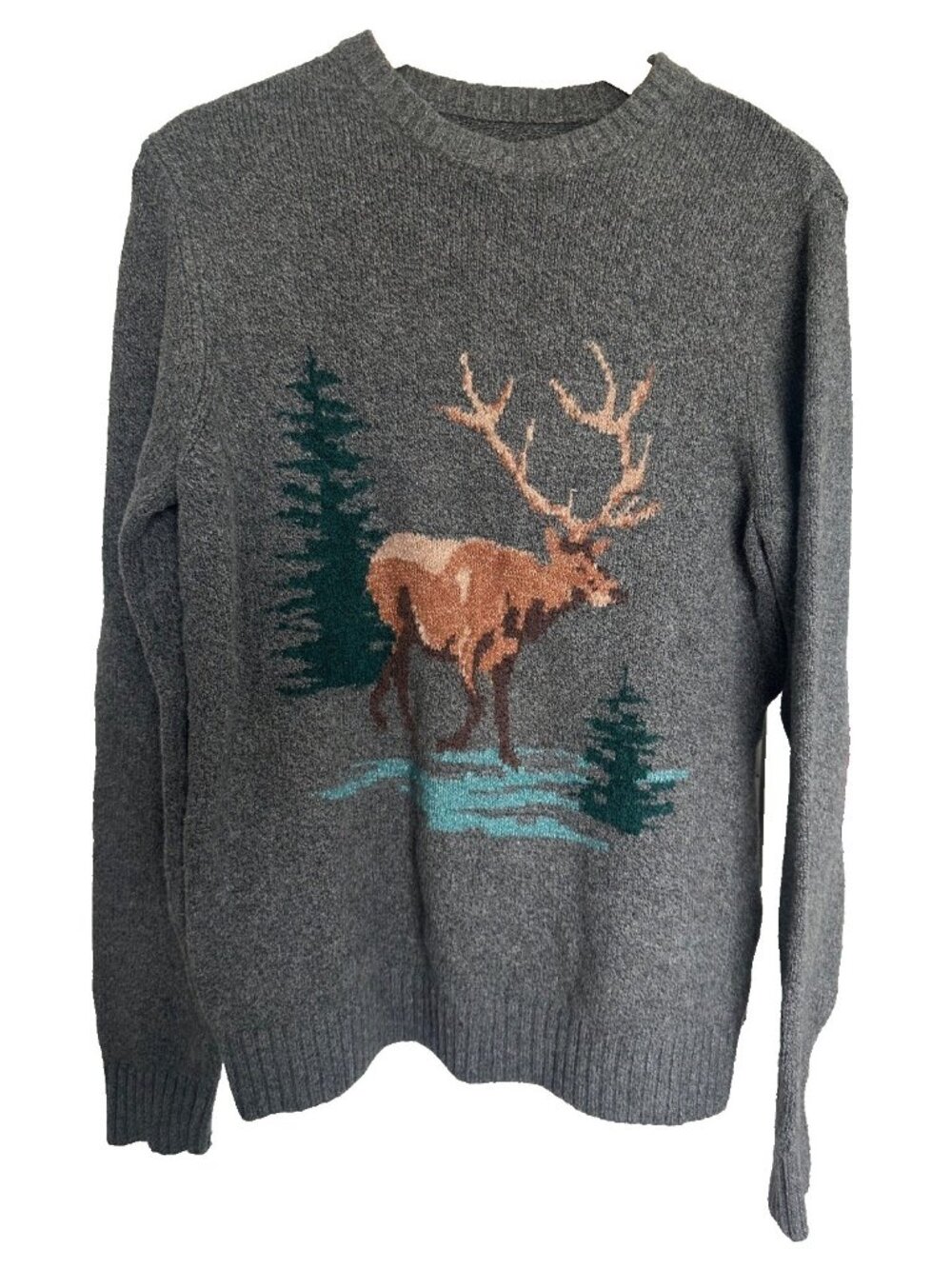 Old Navy So Soft Womens Small Grey Moose Tree Crewneck Sweater Cozy